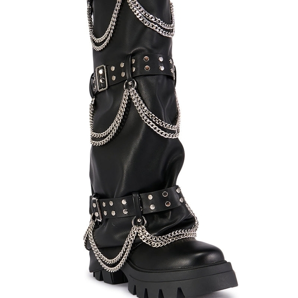 Azalea Wang Shoes - "DEMON HUNTER" Black Chain-Embellished Ankle Boots